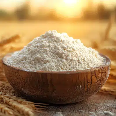 Farina per pizza e pane in una ciotola di legno